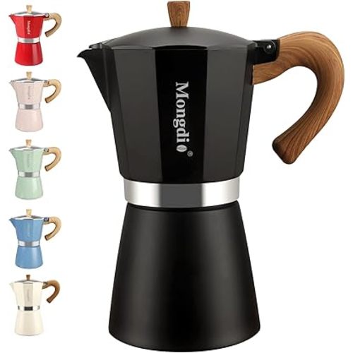 Mongdio Stovetop Espresso Maker Moka Pot, Cuban Coffee Maker Stove top coffee maker Moka Italian Espresso Greca Coffee Maker Brewer Percolator, 12 Espresso Cups, 20 oz - Black
