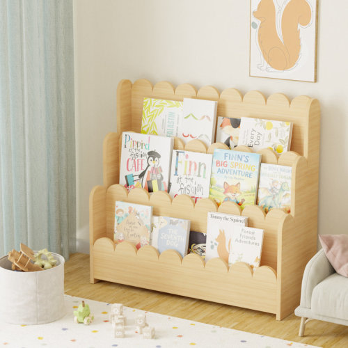 Tooloton 3-Tier Scalloped Bookshelf, Montessori Toddler Bookcase, Wooden Kids Book Shelf Organizer for Nursery, Playroom & Classroom & Reviews | Wayfair