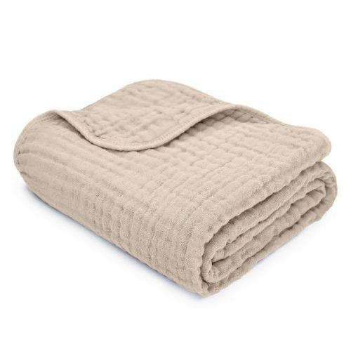 Comfy Cubs Muslin Baby Blanket - 40" x 40" 6-Layer Cotton Blankets for Newborns, Infants & Toddlers - Sand