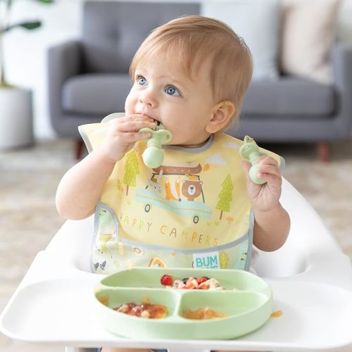 Bumkins Bibs for Girl or Boy, SuperBib Baby and Toddler 6-24 Months, Essential Must Have for Eating, Feeding, Baby Led Weaning Supplies, Mess Saving Catch Food, Waterproof Fabric 3-pk Happy Campers - 3-Pack - A3 Happy Campers-3pk