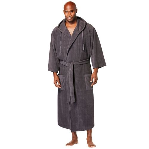 KingSize Men's Big & Tall Hooded Microfleece Maxi Robe With Front Pockets