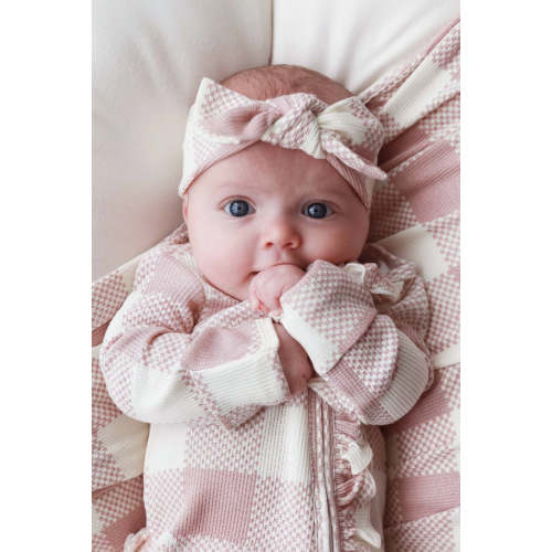 Big Check Bamboo Waffle Knit Large Bow Headwrap | Rosy