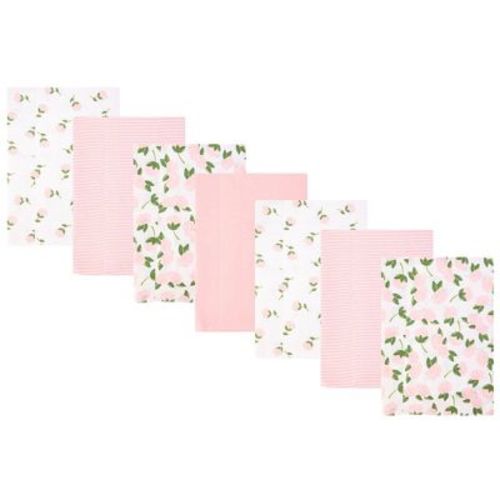 Hudson Baby Infant Girls Cotton Poly Flannel Burp Cloths 7-Pack, Pink Peony, One Size