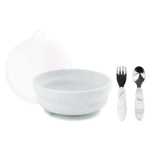 Grip Bowl Essential 4-Piece Mealtime Set: Marble