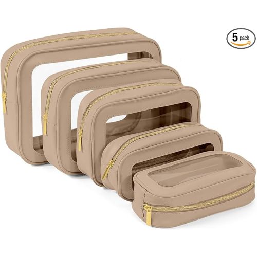 5PCS Clear Toiletry Bag,TSA Approved Travel Makeup Pouch with Zipper for Cosmetics and Toiletries，Diaper Bag Organizer Pouch Set，Women's Purse Organizer and Clear Car Bag