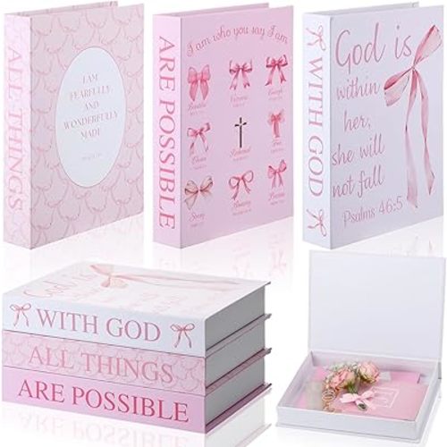 Beeveer 3 Pcs Pink Bow Decorative Books for Coquette Room Decor