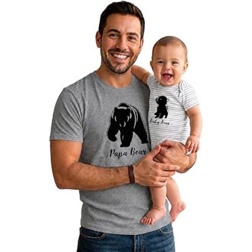 Tstars Papa Bear Dad Baby Matching Shirt Bodysuit Funny Father's Day Set