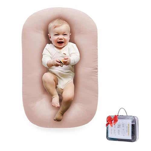 Loevin Baby Lounger for Newborn 0-24 Months, Soft Portable Infant Nest & Play Mat & Diaper Changing Pad for Home,Travel & Floor Time, Newborn Babies Essentials Gifts(Pink)