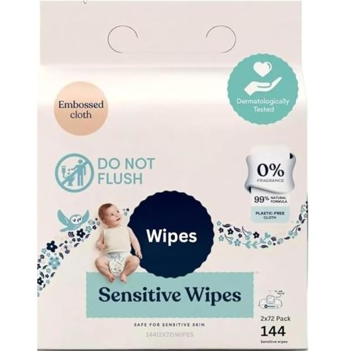 Millie_Moon Sensitive Baby Wipes, Plastic-Free, 99% Natural Formula, 144 Count