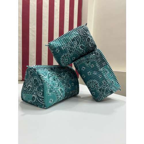 Printed Cotton Quilted Toiletry Pouch Set Waterproof Lined Travel Organizer Bags