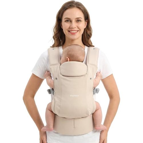 Yoofoss Baby Carrier - Ergonomic, Lightweight and Adjustable for 7-35 lbs, Easy to Put On, Designed for Hands-Free Parenting, Enhanced Hip & Lumbar Support, Perfect for Newborn to Toddler, Ivory