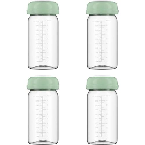 Breastmilk Storage Bottles Collection Bottles, 10oz Wide-Neck Breast Milk Container Compatible for Spectra S1 S2 SG Motif Luna Breast Pumps, Fit for 22oz Breast Milk Cooler & Fridge, 4 Packs