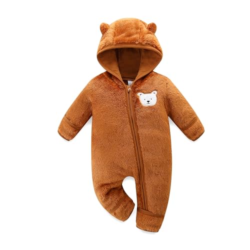 Hikido Baby Fleece Winter Jumpsuit Outfits Cute Cartoon Comfy Snowsuit Fluffy Romper for 0-18M