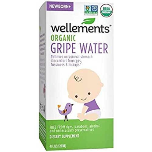 Wellements Organic Gripe Water, 4 Fl Oz, Eases Baby's Stomach Discomfort and Gas, Free from Dyes, Parabens, Preservatives