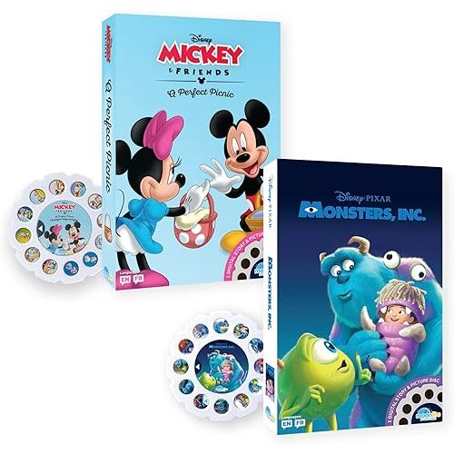 Moonlite Storytime Storybook Reels, 2 Story Set, Mickey and Friends A Perfect Picnic and Monsters Inc, Digital Stories for Projector, Toddler Early Learning Gifts for Kids Ages 12 Months and Up