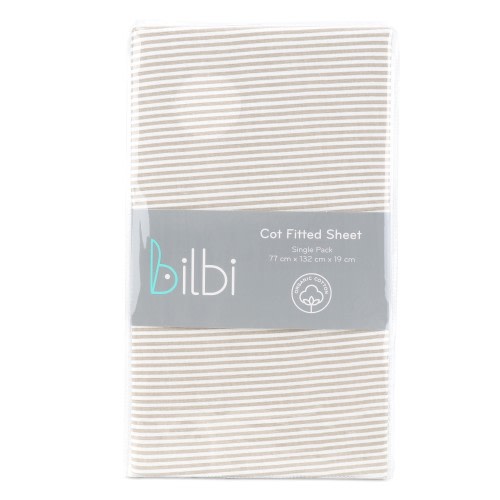Bilbi Cot Fitted Sheet Taupe Stripe