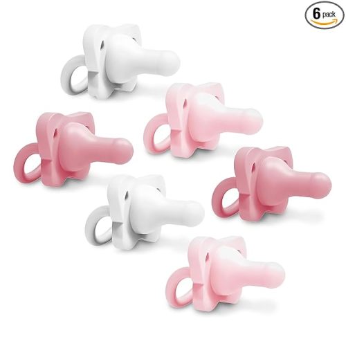 Dr. Brown's HappyPaci 100% Silicone Baby Pacifier, Contoured One-Piece Design, Light Pink/Pink/White - Value Pack, 0-6m, BPA-Free, 6-Pack