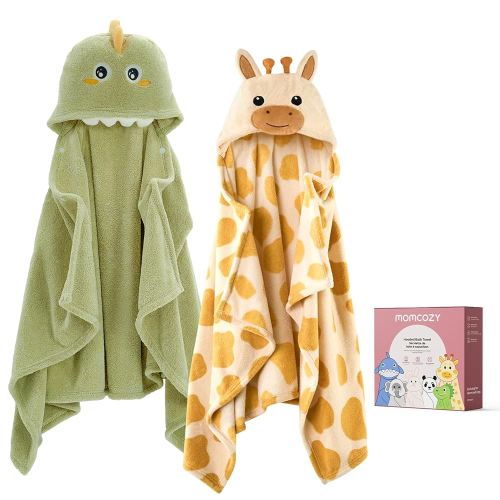 Momcozy Baby Bath Towels with Hooded -Visualize Health Label -Soft & Absorbent Coral Fleece Towel for Comfort & Warm - Bath Essential or Shower Gift for Newborn, Infant,Toddler (Large, 28 x 55 Inch)