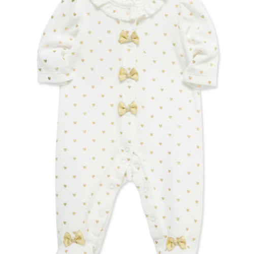 Gold Hearts Velour Footie (3M-9M)