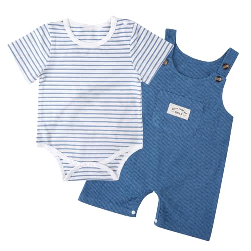 Baby Boy Clothes Summer Short Sleeve Onesie & Overalls Set | Soft cotton baby boys outfits,summer clothes w/snap closure for easy diaper changes,perfect for daily & cute photo occasions