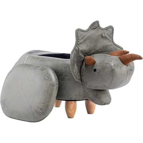 Home 2 Office Dinosaur Ottoman with Storage for Bedroom, Playroom, Nursery or Recreation Room Decor, Soft Animal-Shaped Ottoman with Wooden Legs