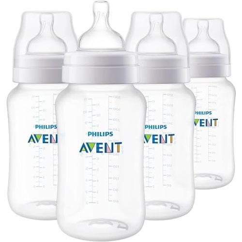 Philips Avent Anti-Colic Baby Bottles, 11oz, with Flow 3 Nipples, 3m+, 4pk, Clear, SCY106/04 (Pack of 6)