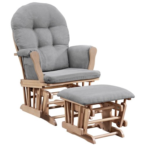 Angel Line Windsor Glider & Ottoman Set, Natural/Gray, Polyester, Wooden Frame, Storage Pockets