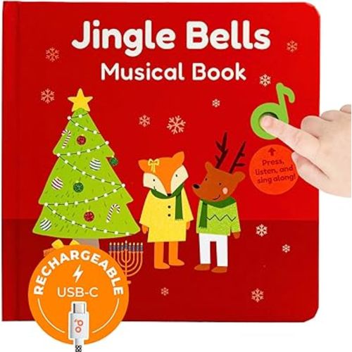Cali's Books Jingle Bells USB-C Rechargeable Christmas Musical Book - Toddler Interactive Christmas Books for Kids and Babies - Sound Books for Toddlers 1-3 - Baby