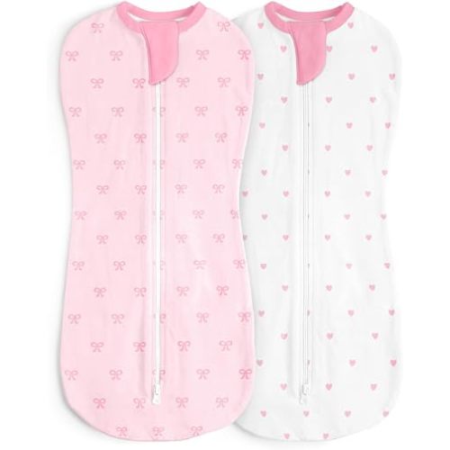 Baby Cotton Arm-in Zipper Sleep Sack 0-2 Months, 2-Pack, Wearable Blanket for Babies, Newborn, Infant (Giraffe, Jungle Animal)