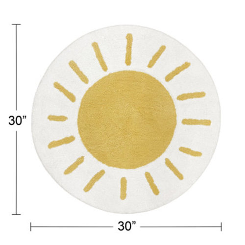 Round Boho Rainbow Sun Collection Tufted 2'6" Cotton Area Rug in Yellow/White