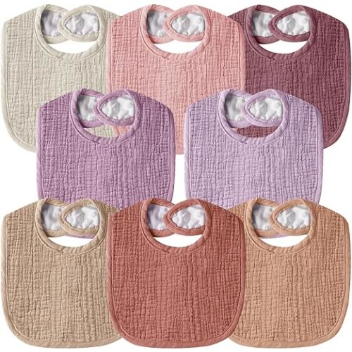Muslin Baby Bibs for Unisex Boys Girls, Cotton Drool Bibs, Adjustable Newborn Bibs for Drooling and Teething