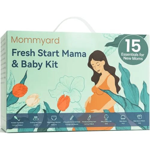 Postpartum Essentials Kit for Mom & Baby, Postpartum Care for Labor & Delivery, Peri Bottle, Cooling Spray, Disposable Underwears, Postpartum Pads, Hot&Cold Packs, Soothing Liners, Baby Outfits Set