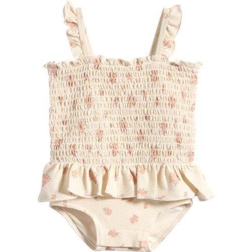 Ruffle Smocked Bodice Piqué One-Piece Swimsuit, 3-6M
