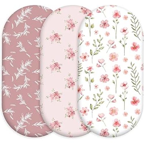 Floral Bassinet Sheets Girl 3 Pack, Breathable Cozy Fitted Mattress Sheet, Elastic Travel Bassinet Fashionable, Standard Cradle Safe Sheets for Baby Boy Girls 32" x 16"