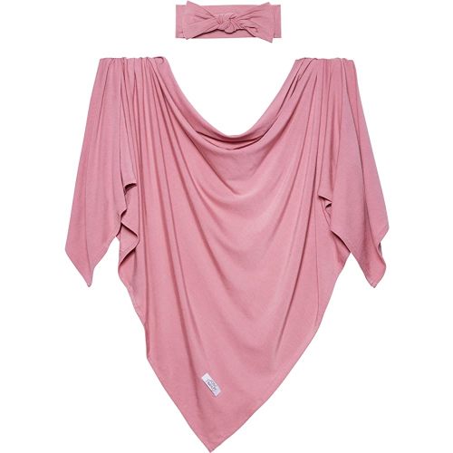 Posh Peanut Baby Swaddle Blanket - Large Premium Knit Viscose from Bamboo - Infant Swaddling Wrap, Receiving Blanket and Headband Set, Baby Shower Newborn Gift - Dusty Rose