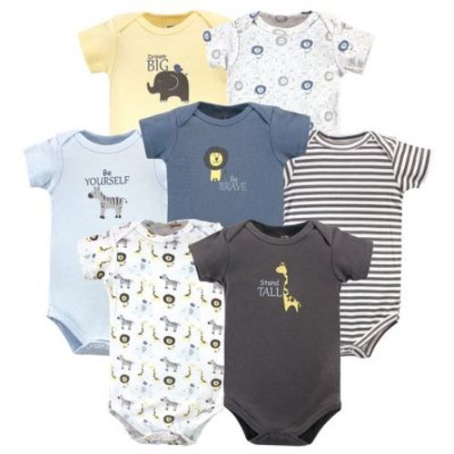 Hudson Baby Infant Boys Cotton Bodysuits 7pk, Safari, 3-6 Months