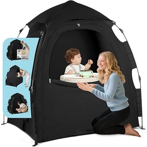 Blackout Tent for Pack and Play - One-Click Opening Pack N Play Blackout Cover - Black Out Tent for Sleep Pod & Mini Crib, Breathable Crib Blackout Cover Block 95% Light