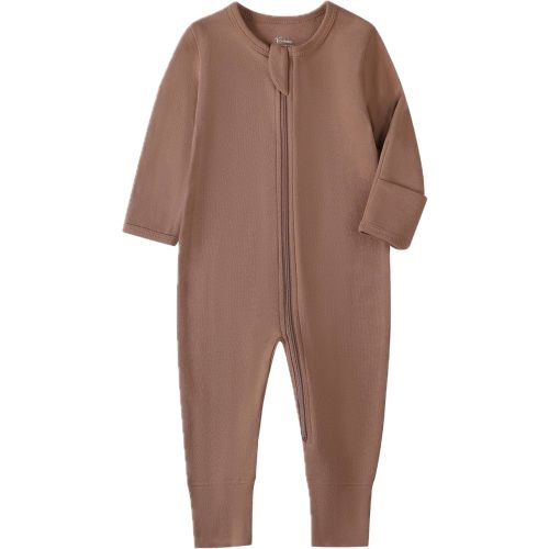 O2 BABY Organic Cotton Baby Footless Pajamas, Zip Front Baby Boys Girls Romper, Long Sleeve Sleep and Play