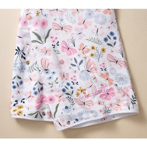Wildflower Butterfly Oversized Organic Muslin Baby Blanket