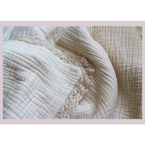 White Muslin Baby Blanket: 8-Layer Turkish Cotton with Lace