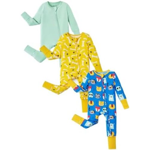 PATPAT Baby Boys Girls Bamboo Viscose Footies 3-Pack, NB-2T