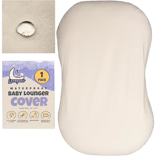 100% Waterproof Baby Lounger Cover - 2-Ply Organic Cotton Slipcovers Keep Your Lounger Clean & Your Baby Comfy - Machine Washable - (Lounger Not Included) - Off-White