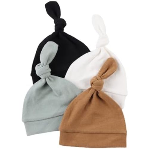 Bamery Newborn Hospital Hat Organic Cotton Baby Hat 0-12 Months Preemie Infant Boy Girl Beanie Cap 4-Pack