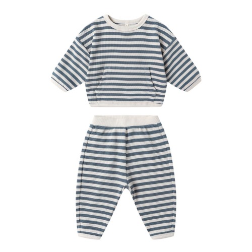 Stripe Waffle Knit Organic Cotton Sweatshirt & Joggers Set