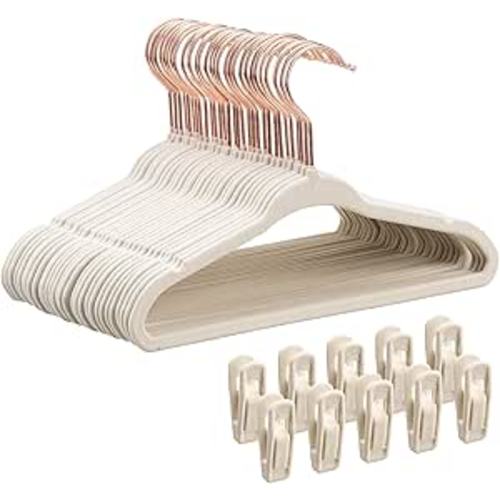 Baby Velvet Hangers 30 Pack - 11 Inch Premium Felt Non Slip Kids Hanger for Infant & Toddler Clothes - 0.2" Slim Space-Saving Baby Felt Hangers for Children's Closet with 10 Clips - Beige