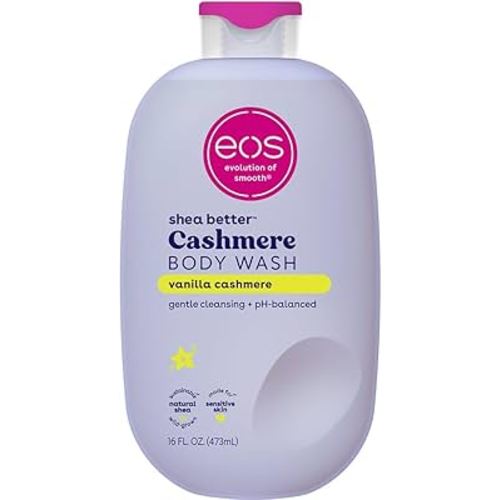 eos Shea Better Cashmere Body Wash, Vanilla Cashmere, Moisturizing, pH Balanced Body Wash, Creamy Gel Formula, Paraben & Phthalate Free, Sensitive Skin, 16 fl oz