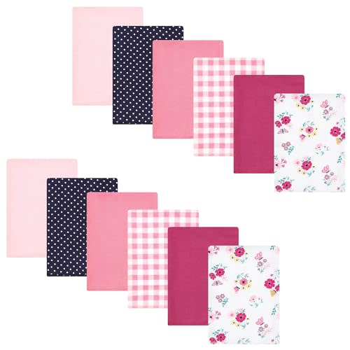 Hudson Baby Unisex Baby Cotton Flannel Burp Cloths Bundle, Butterfly Floral, One Size