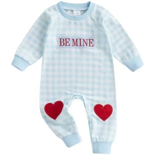 Bagilaanoe Infant Baby Boy Valentine’s Day Outfit Clothes Plaid Long Sleeve Romper One Piece Jumpsuit Pants
