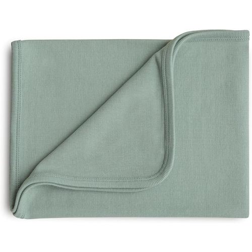 mushie Extra Soft Baby Blanket | Cotton and Elastane Ribbed Receiving Blanket, Swaddle, Stroller | 35x35 Inch (Roman Green)