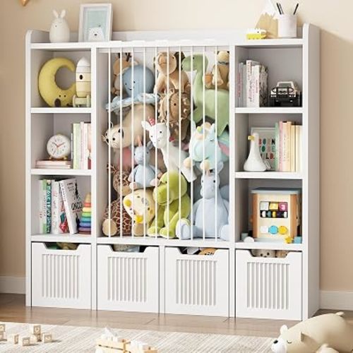 Toy Storage Organizer with Stuffed Animal Storage, White